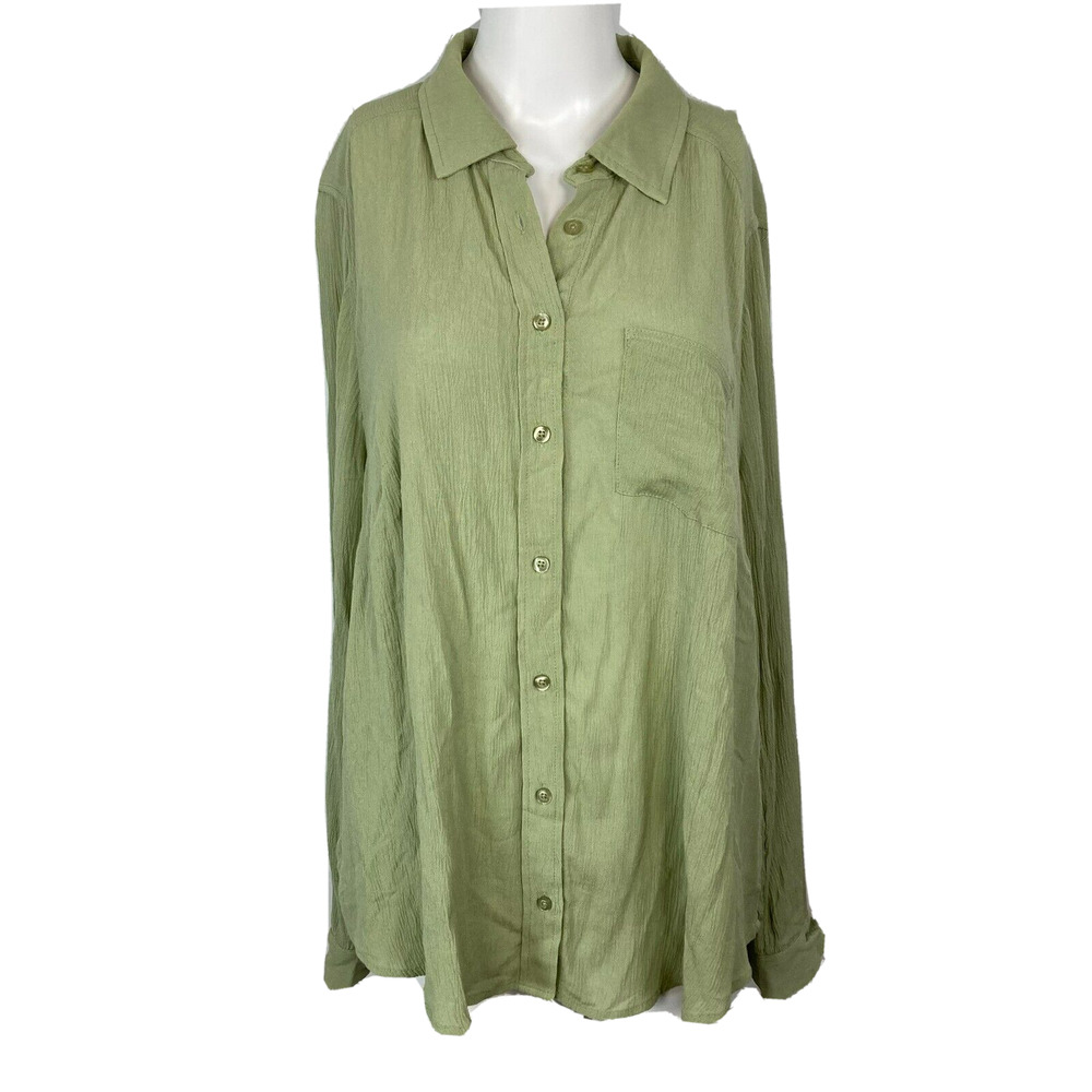 Torrid Shirt Womens Sz 0 L Sz 12 Sage Green Crepe Long Sleeve Button Up Pocket